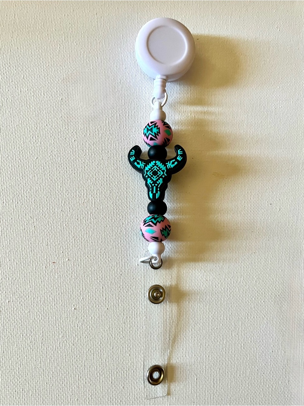 Pink & Turquoise Cactus Bead Badge Reel